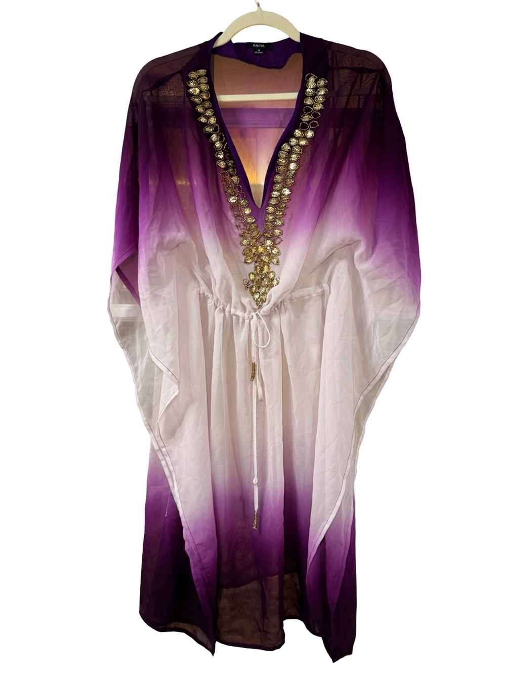 ▫️🟣 Raviya Purple Ombre Beaded Swim‎ Coverup Gold Embellishments 🟣▫️